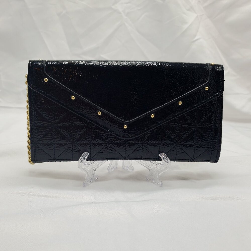 Studded Black Wallet With Removable Chain and Pink Interior